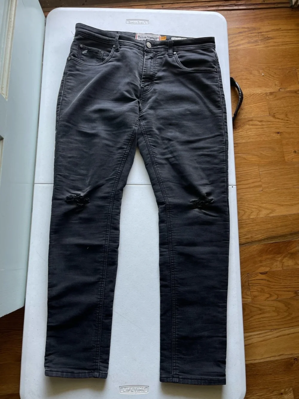 Tailor Vintage Mens 34x32 Black Distressed Slim Fit Jeans Stretch Denim